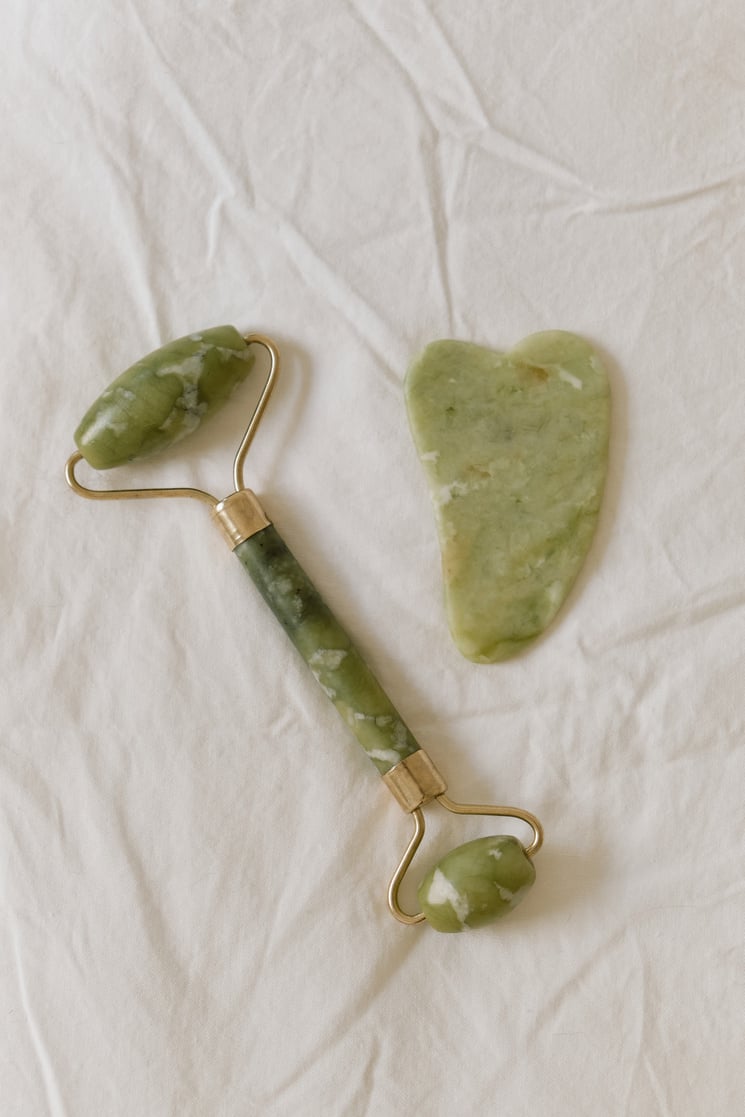 Jade Face Roller and Gua Sha Flatlay